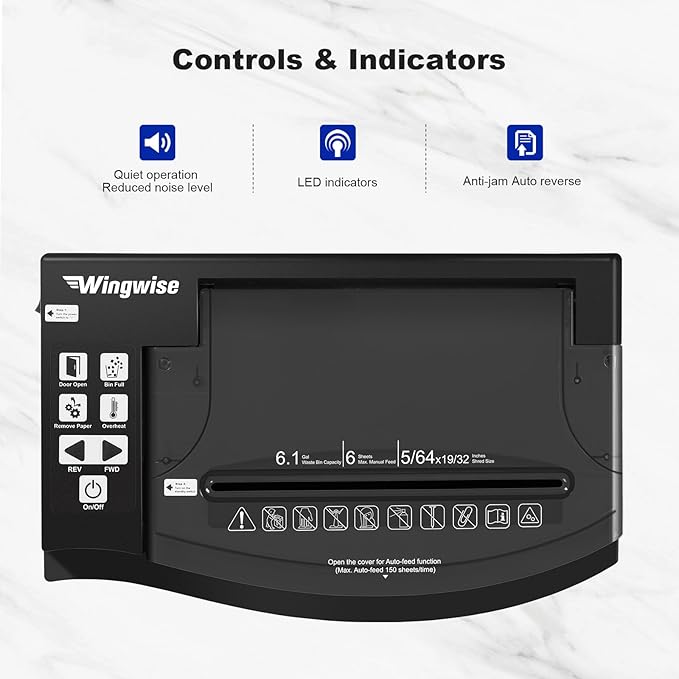 150 Sheet Auto-Feed Paper Shredder, Micro Cut P-5 Super High Security (5/64 x 19/32 inches), Large 6-Gallon Bin, 20 Mins Continuous Run, 55dB Ultra-Quiet for Home Office Use, White