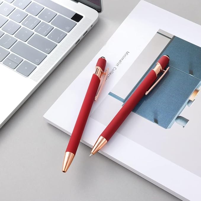 12 PCS 2 in 1 Stylus Ballpoint Pen with Stylus Tip, 1.0 mm Black Ink Metal Pen Stylus Pen for Touch Screens (Rose Gold & Red)