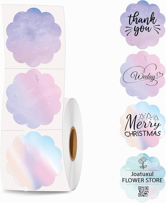 2''×2‘’ Flower Thermal Sticker Labels, Self-Adhesive 2 Inch Round Direct Thermal Labels, Multi-Purpose Sticker Label for DIY Logo Design,Name Tag,QR Code, 500 pcs/1 Roll, Starry Sky