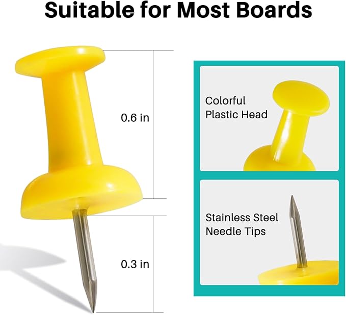 120Pcs Push Pins for Bulletin Board, Thumb Tacks for Cork Board, Colorful Plastic Head, Steel Tip, Thumbtacks for Wall Poster Photo Maps Pictures Office Home Decor