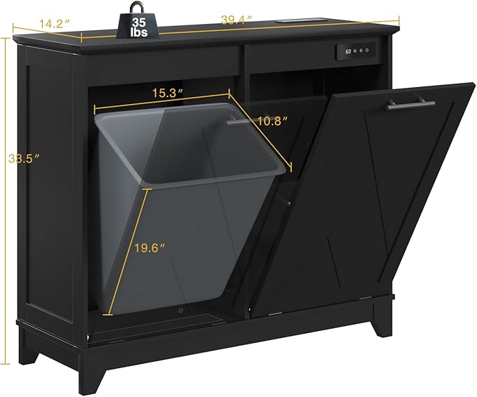 20 Gallon Tilt Out Trash Cabinet, Kitchen Trash Can Cabinet w/Negative ion and deodorizing Function, Dog Proof Garbage Can Cabinet for Kitchen, Bathroom, Living Room, Black