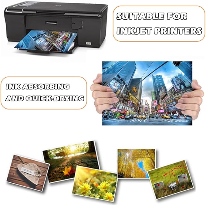 4 Sizes Photo Paper, 200gsm High Glossy White Photographic Paper, Advanced Picture for Inkjet Printer (90 Sheets, 3.5 x 5, 4 x 6, 5 x 7, 8.3 x 11.7 Inch)