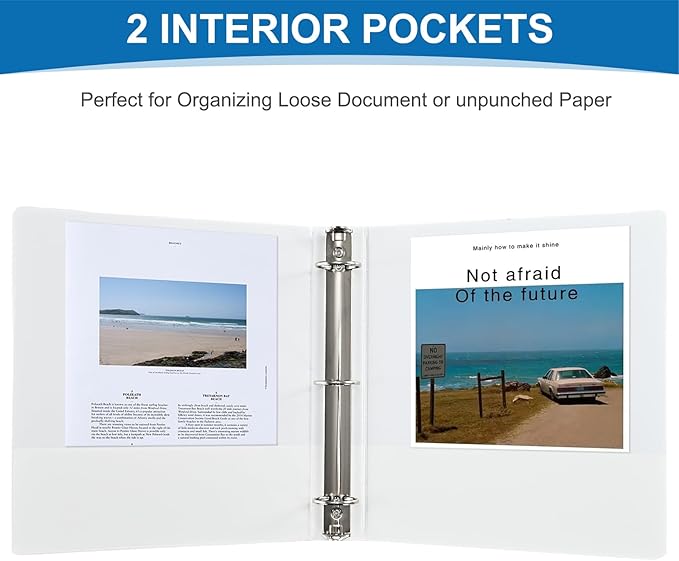 1.5 Inch 3 Ring Binder, 1-1/2“ Binder with 2 Interior Pockets, Durable White View Binders, Clear View Cover, Holds up to 325 Sheets US Letter Size, Perfect for Office/Home/School.（6 Pack）