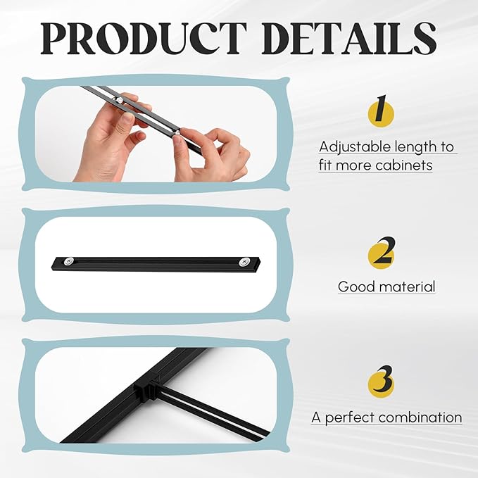 12 Pcs Metal Adjustable File Cabinet Rails Set Include 8 Hanging File Rail Clips 4 Cabinet Dividers Bars Suitable for Cabinets with Drawer Thickness Less Than 1/8 Inch(Black,10-18 Inch)