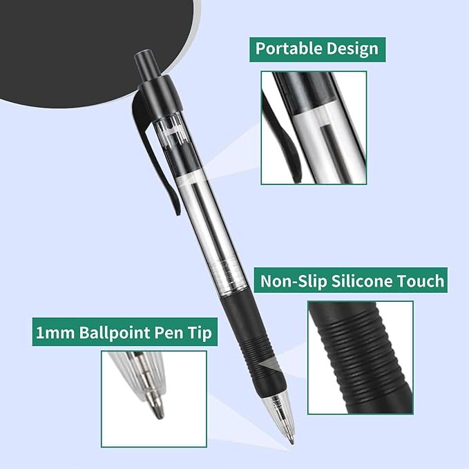 200 Pack Ballpoint Pens Bulk, Black Gel Ink Pens, 1.0 mm Medium Point Pen, Retractable Smooth Writing Pen with Comfortable Grip for Journal Writing Home Office Supplies (Black Ink)
