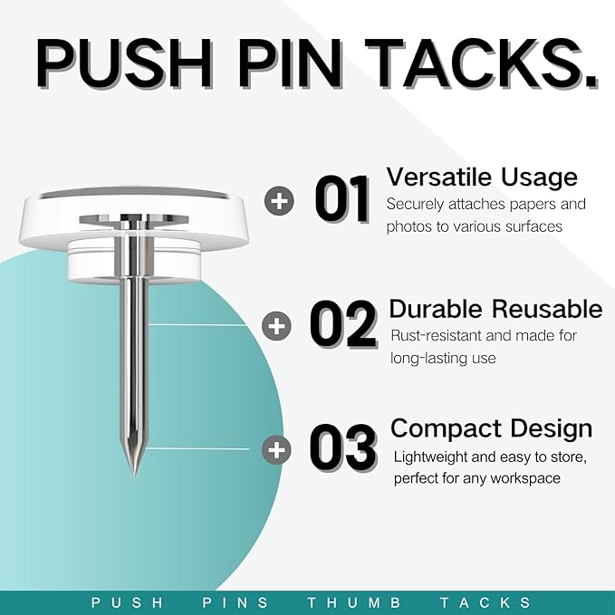 150 PCS Flat Clear Short Push Pins for Wall Thumb Tacks for Walls Flat thumbtacks Push pin for Bulletin Board Shadow Box Display Thumbtack for Cork Board