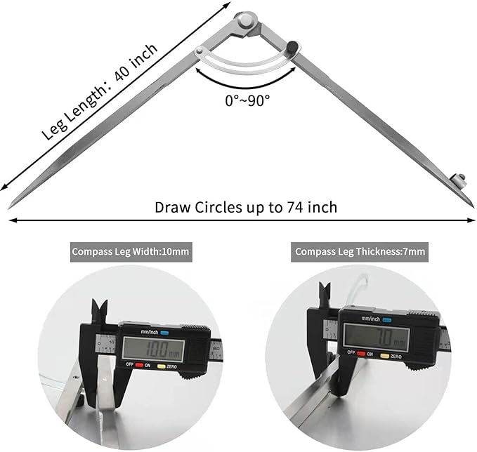 40 inch Compass for Geometry, Compass for Woodworking, Precision Woodworking Compass with Wing Divider and Pencil Holder, Large Compass for Geometry, Woodworking Compass, Drafting, Drawing Compass