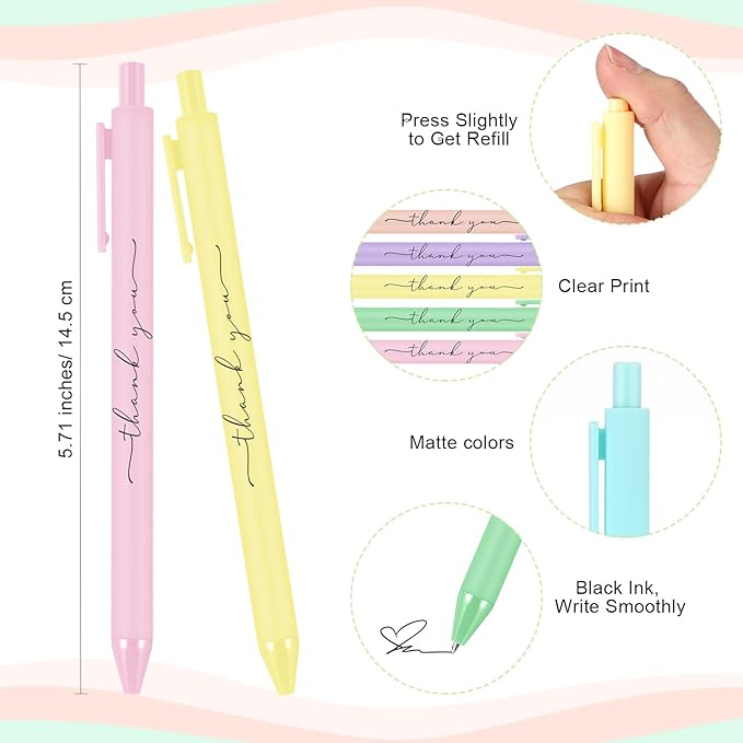 30pcs Thank You Pens Bulk Cute Multicolor Ballpoint Pens Thank You Gift for Men Women Employee Holiday Appreciation Gifts for Teacher Office Back to School Party Favors (Fresh Colors)
