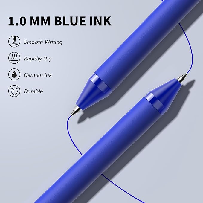 108 Pack Blue Pens - Bulk Pens 1.0mm Medium Point Ballpoint Pens Smooth Writing No Bleed Retractable Blue Ink Pen