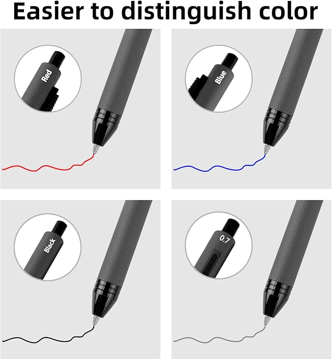 4-in-1 Four-Color Multifunctional Pen, Black/Red/Blue Ballpoint Pen and 0.7mm Mechanical Pencil, Metal Case Pen, Great Gift for Friends, Loved Ones (Gray)