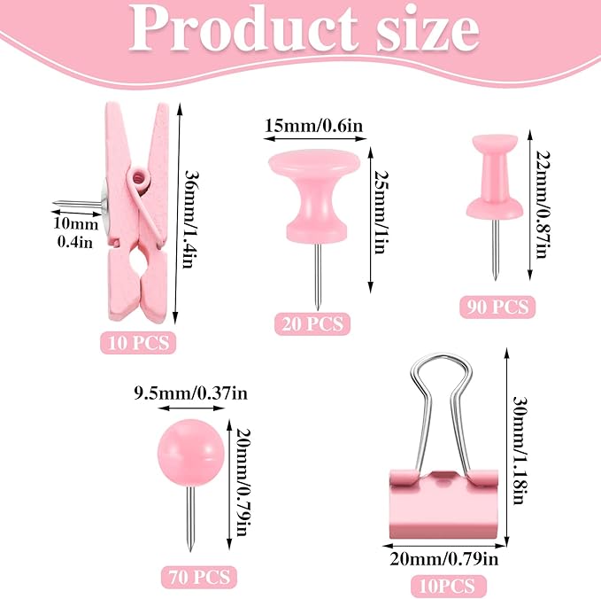 200 Pieces Pink Push Pins Thumb Tacks Cute Decorative Push Pins for Cork Board Bulletin Boards Wall Maps Pictures Office Supplies