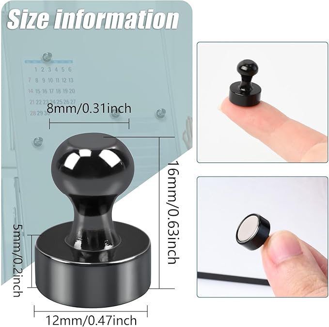 22 Pack Fridge Magnets, Black Strong Magnets for Whiteboard, Push Pin Magnets Refrigerator Magnets Small Strong Neodymium Magnet for Office, Classroom, Kitchen, Home