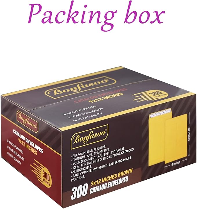 300 Pack 9x12 Brown Catalog Envelopes Peel & Seal Security Mailing Envelopes 120GSM Kraft Paper self Seal Envelopes for Invitations Papers Photos Documents Pictures Papers Files