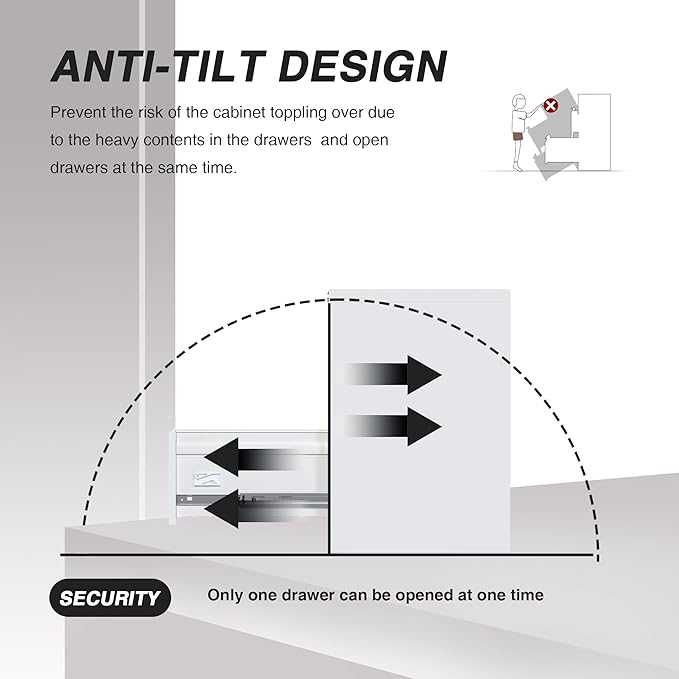 2 Drawers Mobile File Cabinet, Metal Under Desk Cabinet with Lock, for Office & Home, Legal/Letter Size, W14.57”x D17.36”x H25.79”, Assembly Required(White)