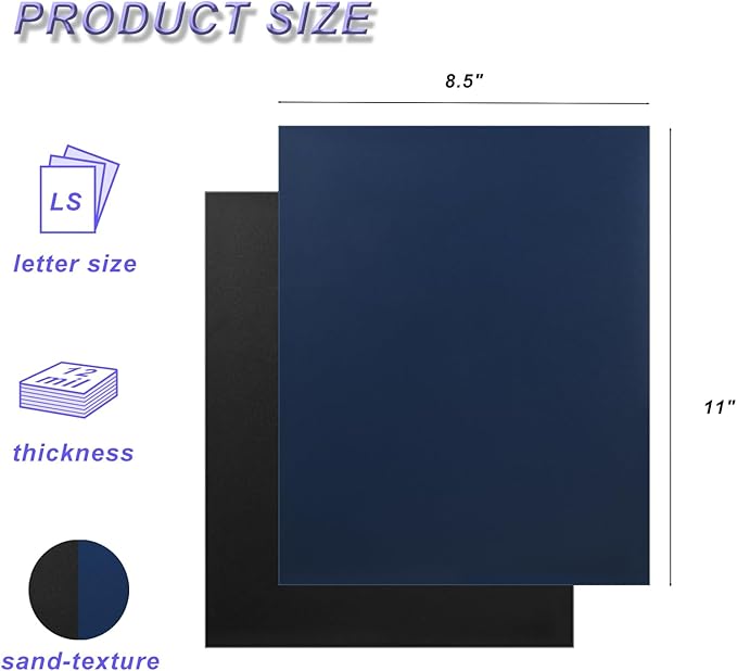 100 Pack Binding Covers Set, 8.5x11 Inches, Including 50 Pcs 12 Mil Navy Color Plastic Binding Covers, 50 Pcs 12 Mil, Black Color Plastic Binding Covers, Sand Textured