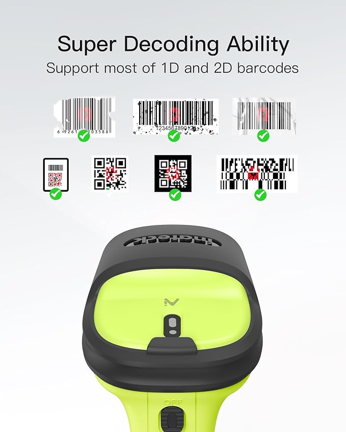 Inateck 2D Barcode Scanner, Wireless Bluetooth QR Code Scanner with AI APP & SDK, 180-Day Battery Life, Fast & Accurate Scanning, Compatible with iOS/Android/Windows, BCST-72 Green