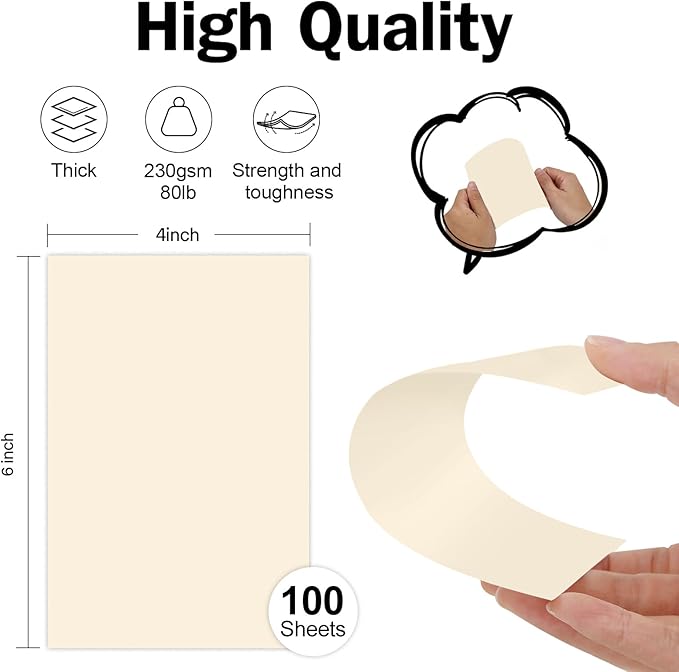 100 Pack 4x6 Ivory Cardstock Blank Index Cards, Goefun 80lb Heavyweight Cream Cardstock Unlined Notecards for Invatations, Postcards, Photo Paper, Recipe Cards