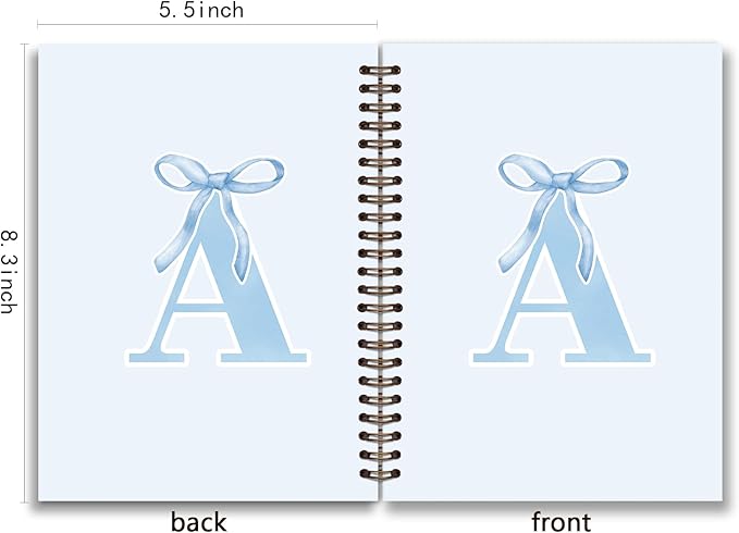Initial A Notebook Journal,Personalized Teen Girl Gifts,Coquette Trendy Preppy Blue Bow Spiral Notebook,Monogrammed Gifts for Women Teen Girl,College Ruled Hardcover Spiral Notebook 5.5 x 8.3