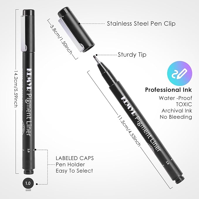 4 Micro Fine liner Drawing Art Pens Calligraphy Pens: 0.2mm Size Black Art supplies Waterproof Archival Black Ink Markers For Artists,Use for Professional Watercolor,Sketching