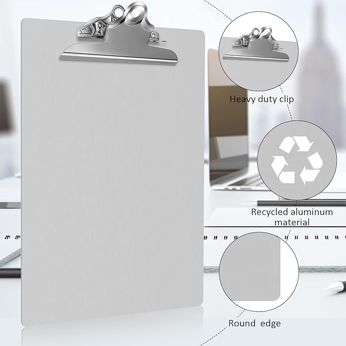 2 Pcs Metal Clipboard Heavy Duty Aluminum Clipboards 12 x 9 Inch Metal Clip Board with Low Profile Clip A4 Letter Size Document Holder for Office School Medical Jobsite Laboratory