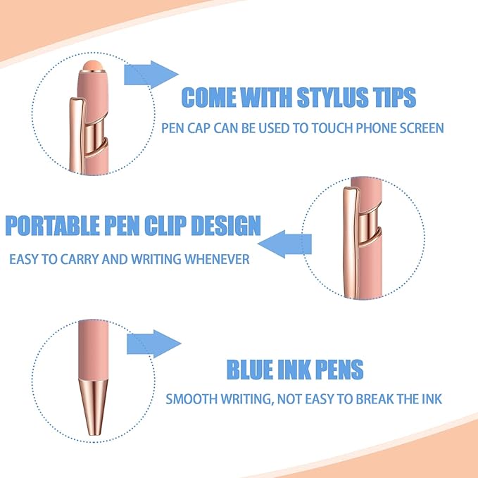 36 Pcs Blue Ink Ballpoint Pen with Stylus 2 in 1 Ballpoint Pen for Touch Screens School Office Coworkers (Rose Gold)