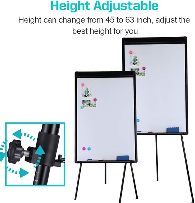 2 Pack Dry Erase Easel 36" x 24", Height Adjustable Magnetic White Board Easel with Tripod Stand, Office Presentation Easel Board with Flipchart Pad, Magnets & Eraser, Black