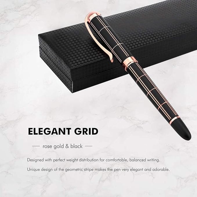 2PCS Rollerball & Ballpoint Pen Set Rolling Ball Pens Liquid Ink Wirting Pen with Extra 2 Refills, Fine Point, 0.7mm, Black Ink