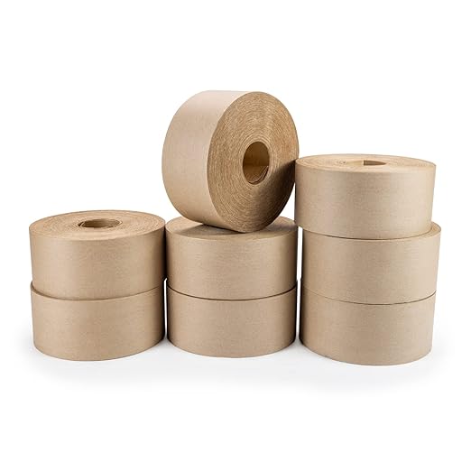 IDL Packaging 3" x 375 feet Reinforced Water-Activated Kraft Gummed Tape 70lb Thickness (Pack of 8) - Secure Paper Packing Tape for Secure Carton Sealing - Heavy-Duty for All Conditions, Brown