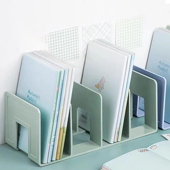 2PCS Acrylic File Organizer for Desk, Desktop Document/Mail Organizer, 4 Compartments Plastics Invisible Bookshelf Floating (12.5" x 5.7" x 5", Purple)