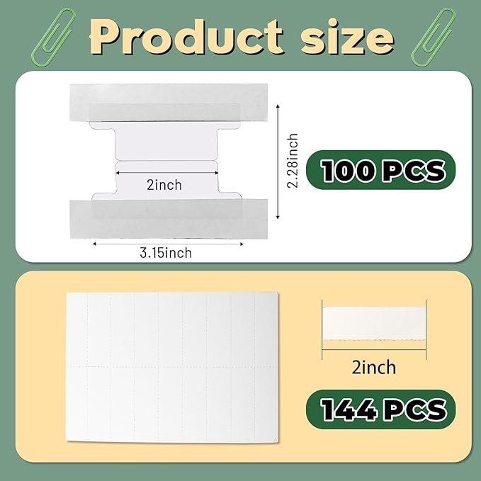 100 Pieces 2 Inch Insertable Self-Adhesive Tabs with Printable Inserts with File Folder Labels Clear Planner Tabs Stick on File Tabs Self Adhesive for Book Page