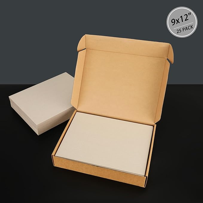 25 Pcs Book Board, Binder Board, Cover Board, Heavy Duty Chipboard for Book Binding, DIY Cardboard (Gray, 9 x 12 Inch 80PT)