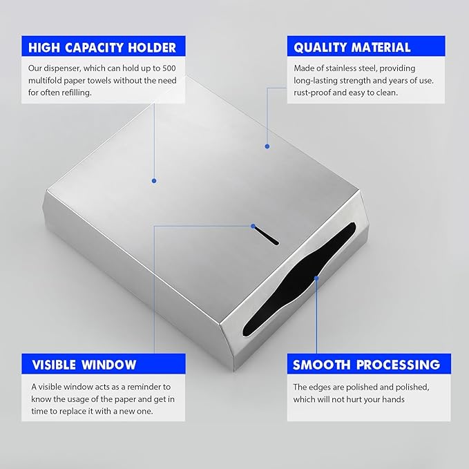 2 Packs Paper Towel Dispenser Wall Mount Commercial, Touchless Hand Towel Dispenser with Lock (Stainless Steel)