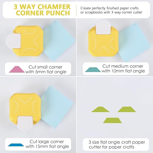 3 in 1 Diagonal Corner Punch, 3 Way Corner Paper Punch for Paper Crafts, Journals, Greeting Cards, Postcards, DIY Projects, Invitations Cards, Gift Tags, and Scrapbooking