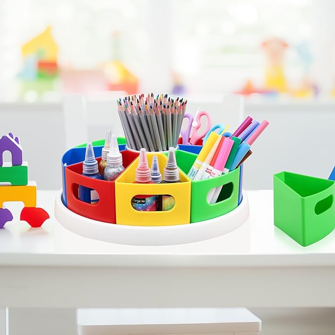 360 Degree Rotating Kids Desk Organizer, Colorful Art Supply Storage and Organization with 8 Removable Compartments, 12" Durable ABS Material for Classroom & Home Use – Perfect Teacher and Child Gift