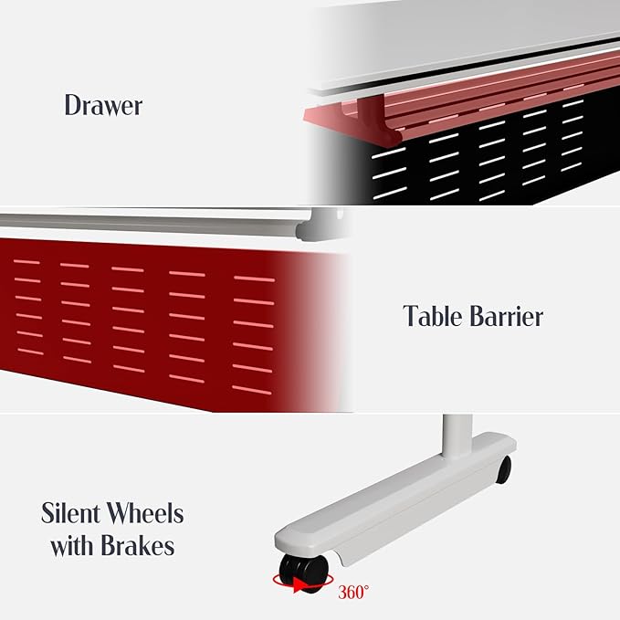 2Pack Conference Room Table, Folding Conference Table for Office Classroom, Mobile Training Tables with Casters Silent Wheels, Large Rectangular Convertible Modular Seminar Tables (L55.1in)