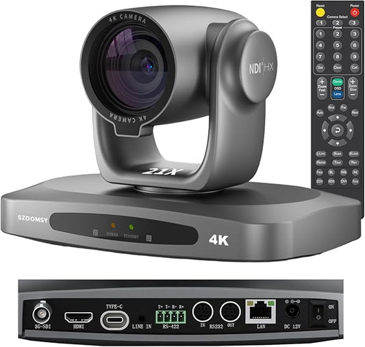 4K NDI PTZ Camera with AI Auto Tracking 21X Optical Zoom HDMI/SDI/USB 3.0/PoE/IP for Church Worship, Live Events, Video Conferencing (OBS, vMix, Zoom, Teams)