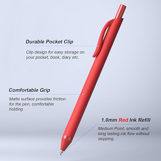 108 Pack Red Pens - Bulk Pens 1.0mm Medium Point Ballpoint Pens Smooth Writing No Bleed Retractable Red Ink Pen