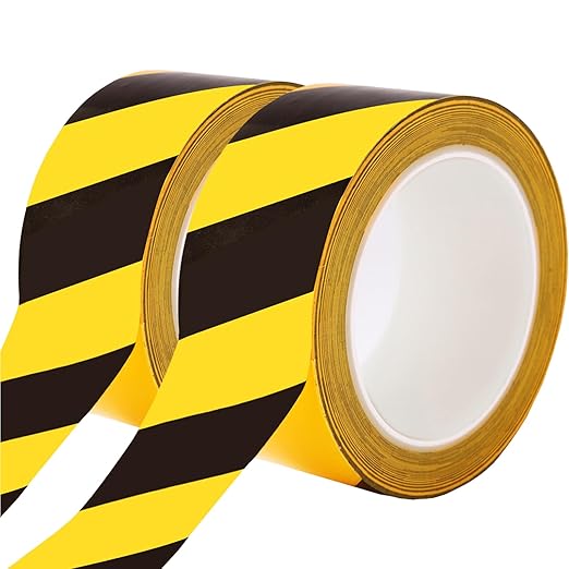 2 Inch x 220 FT Black & Yellow Floor Marking Tape, High-Visibility & Adhesive Hazard Tape for Caution & Aisle Marking, Caution Warning Safety Stripe Tape Roll for Walls Steps Pipes Equipment