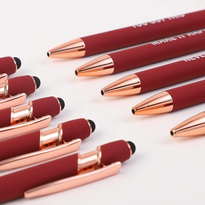 10 Pcs Ballpoint Pens with Pen Holder,Fine Point Smooth Writing Pens,Kawaii Pens For Writing Journaling Taking Notes School Office Home. (Red 10Pcs)