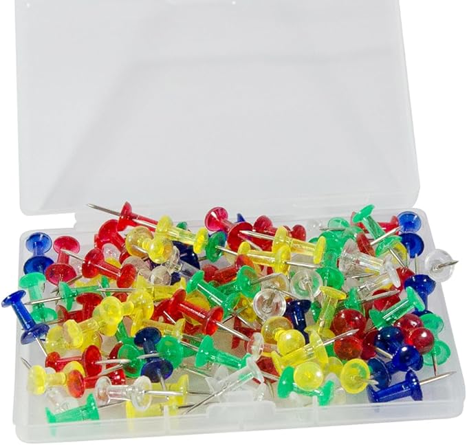 100 Pack Push Pins Tacks, Clear Plastic Head, Steel Point,Thumb Tacks for Bulletin Board,Stick Pins Thumb Tacks for Cork Board Wall Hangings (100, Colorful)