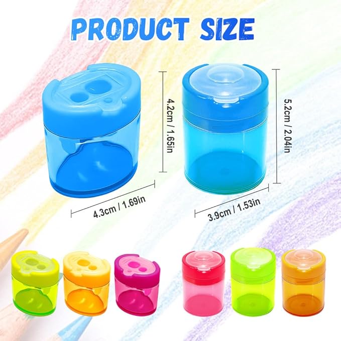 4 Pcs Pencil Sharpeners with Lid, 2025 New Small Dual Hole Manual Pencil Sharpener, Colored Handheld Pencils Sharpener for Classroom Home Office Back to School Supplies (Oval)