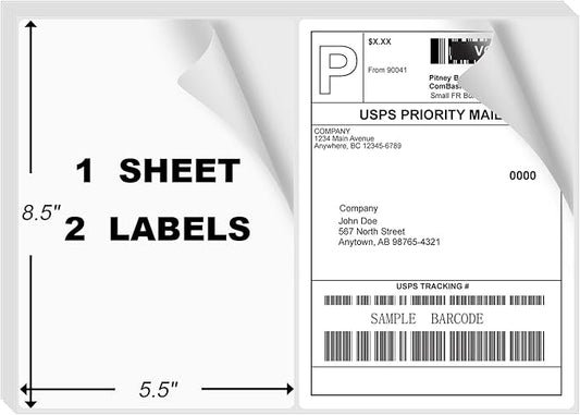 1000 Rounded Corner Half Sheet Labels, Self Adhesive Shipping Label for Laser and Ink Jet Printers, White Blank, 2 Labels Per Sheet (500 Sheet)