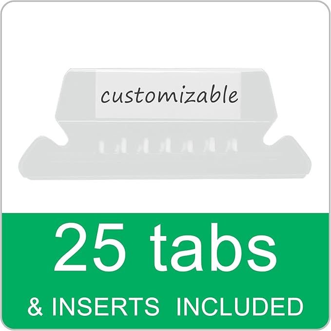 25 Packs Hanging File Folders,Standard Green File Folders for Filing Cabinet,1/5 Adjustable Tabs & Labels,Bulk File Organizer for Office,School,Home