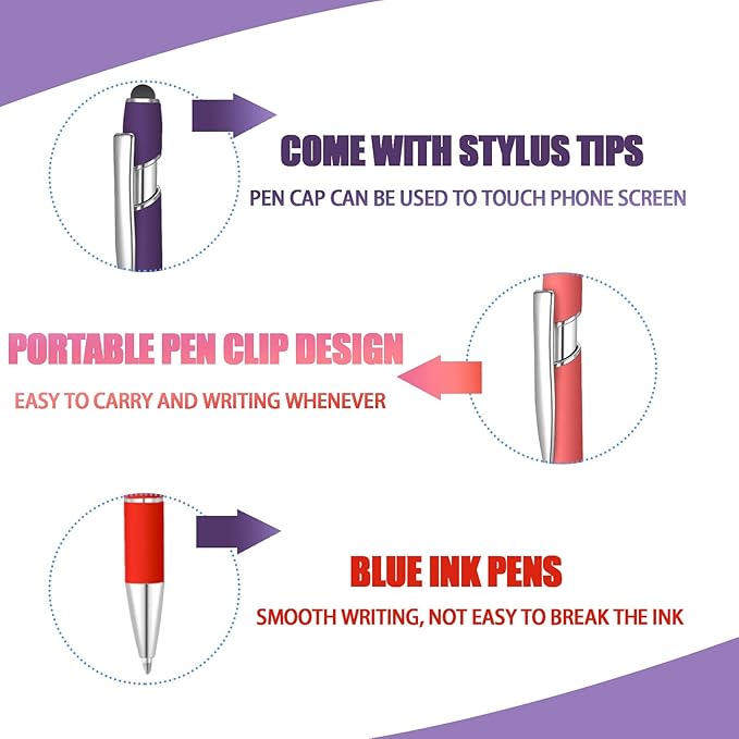 12 Pcs Blue Ink Ballpoint Pen with Stylus Tip, 1.0 mm Metal Pen Stylus Pen for Touch Screens, 2 in 1 Thank You Pen Gift for Friends, Colleagues, Coworker, Office, Family(Multi Pink)
