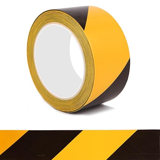 2 Inch x 660 FT Black & Yellow Floor Marking Tape, High-Visibility & Adhesive Hazard Tape for Caution & Aisle Marking, Caution Warning Safety Stripe Tape Roll for Walls Steps Pipes Equipment