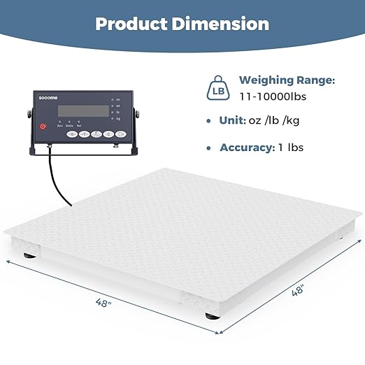 48"x48" Industrial Floor Scale, Professional Platform Scale with Digital Indicator, Accurate Weighing Scale for Warehouse Shipping and Industrial Use, 10000 lb x 1 lb, Grey