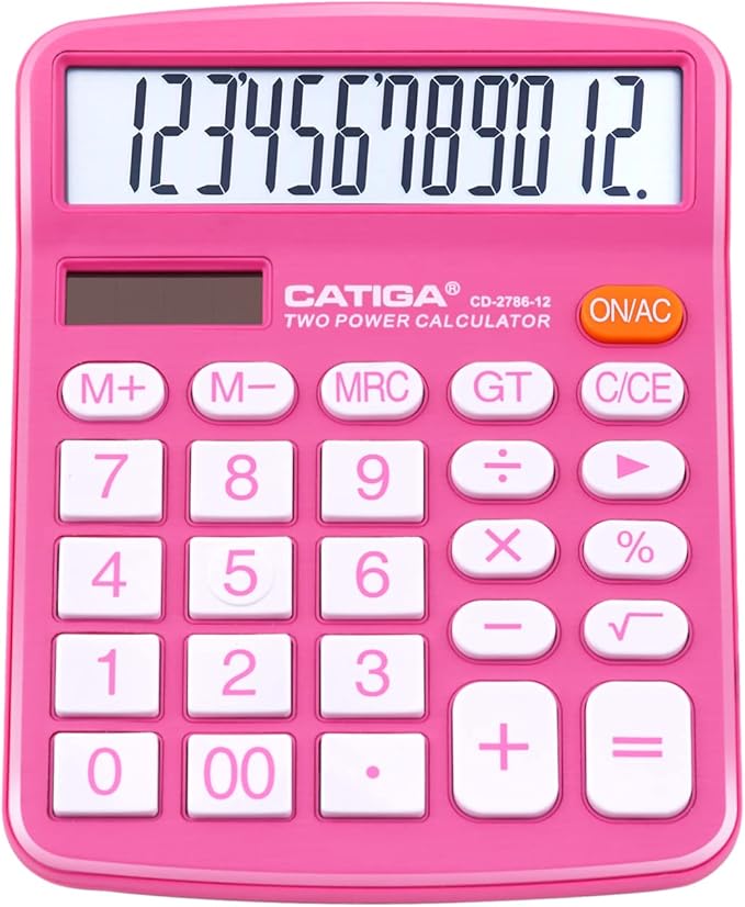 12 Digit Desktop Calculator with Large LCD Display and Sensitive Button, Dual Solar Power and Battery, Standard Function for Office, Home, School, CD-2786