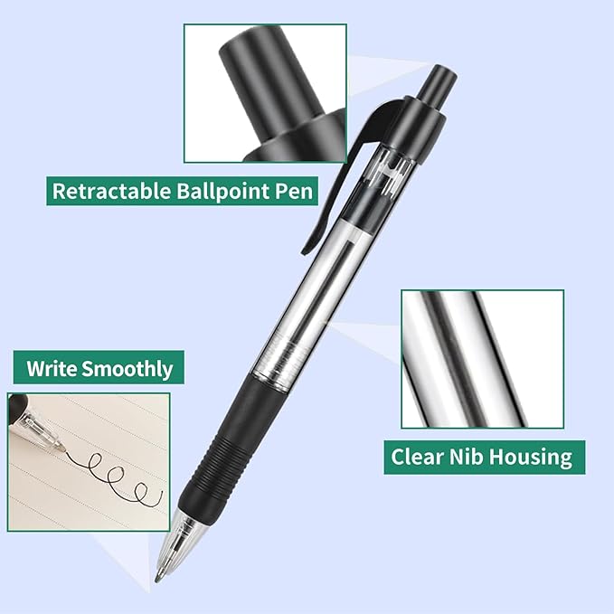 200 Pack Ballpoint Pens Bulk, Black Gel Ink Pens, 1.0 mm Medium Point Pen, Retractable Smooth Writing Pen with Comfortable Grip for Journal Writing Home Office Supplies (Black Ink)