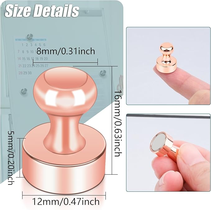 22 Pack Fridge Magnets, Rose Gold Strong Magnets for Whiteboard, Push Pin Refrigerator Magnets Small Strong Rare Earth Magnets Neodymium Magnet for Office, Classroom, Kitchen, Home