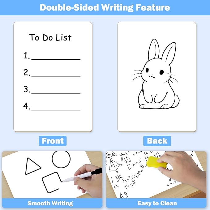 25 Pack Dry Erase Boards 9'' x 12'' Mini Double-Sided Whiteboards Safe Rounded Edges, Includes 25 Erasers, Markers, Rulers & 50 Clips, Perfect for Students, Teachers, School & Office Use